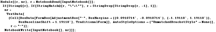 Module[{r, nr}, r = NotebookRead[InputNotebook[]] ;  If[StringQ[r], If[StringMatchQ[r, "\"*\""], r = StringDrop[StringDrop[r, -1], 1]] ;  nr = TextData[{Cell[BoxData[FormBox[AdjustmentBox["”", BoxMargins -> {{0.0910714`, -0.0910714`}, {-1.19118`, 1.19118`}}, BoxBaselineShift -> 1.19118`], TraditionalForm]], AutoStyleOptions -> {"UnmatchedBracketStyle" -> None}], r <> "“"}] ;  NotebookWrite[InputNotebook[], nr]]] ;